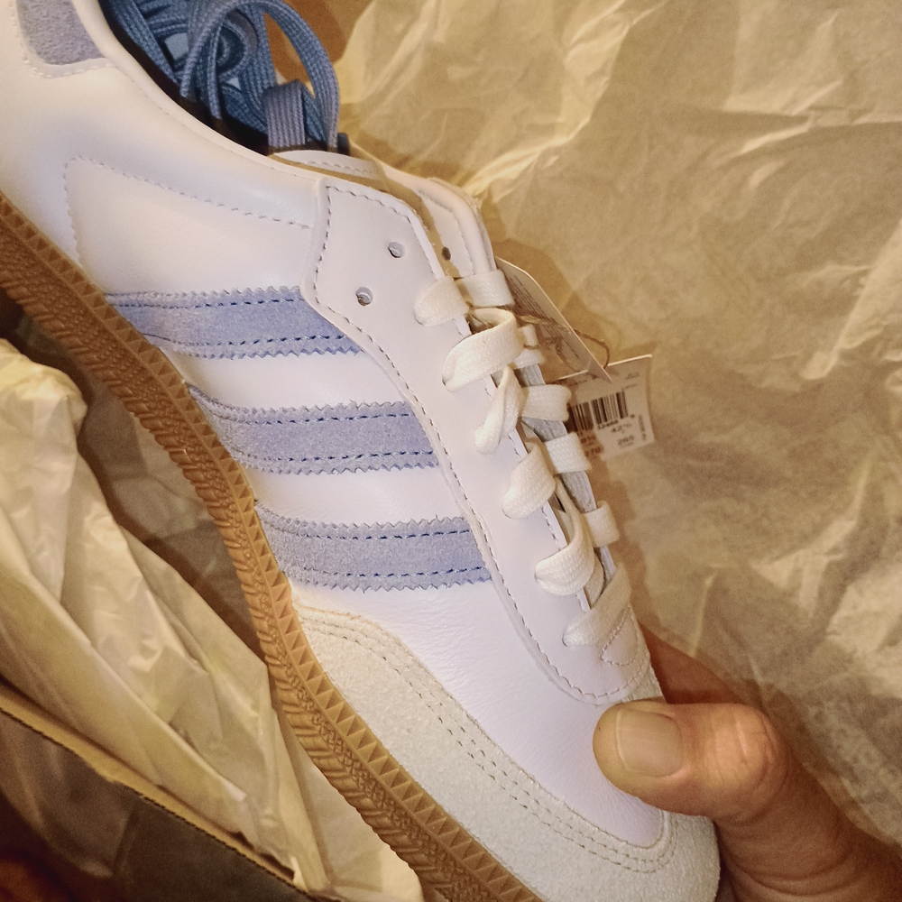 Adidas Samba White and Baby Blue Shoes